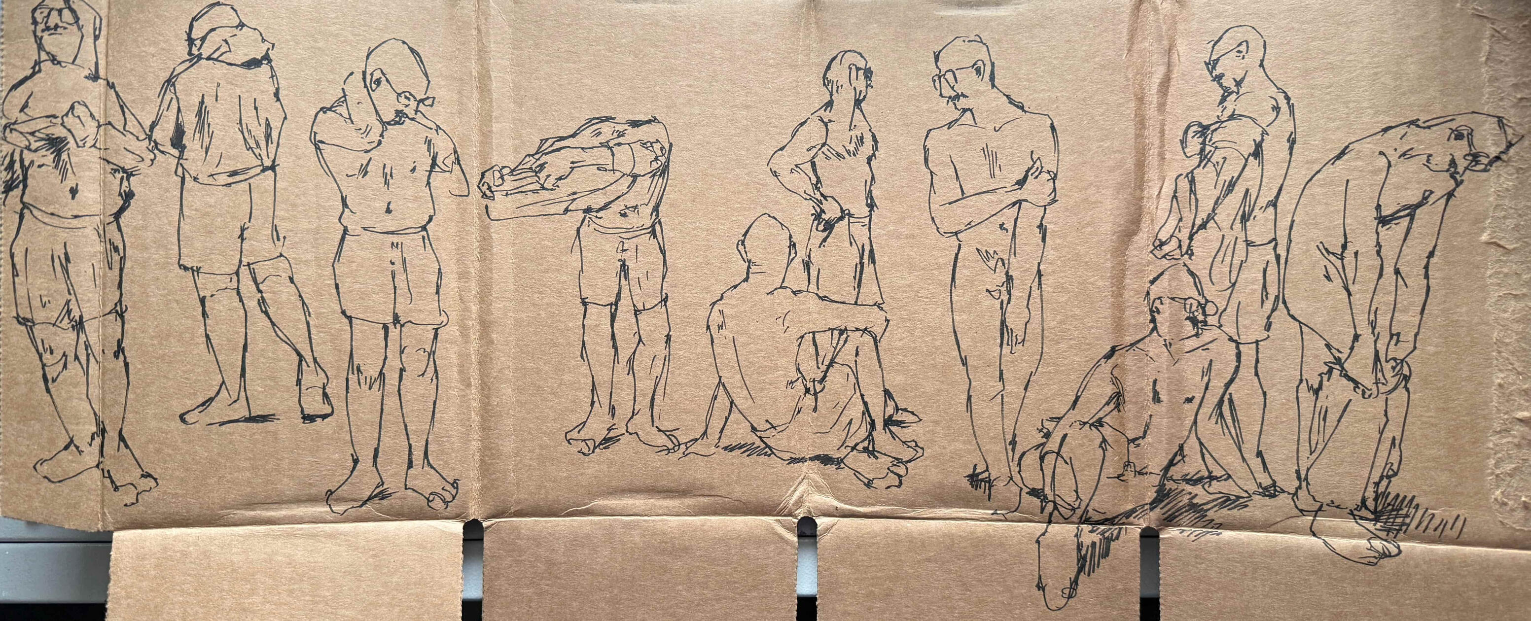 2026, 2 minute figure drawings on cardboard